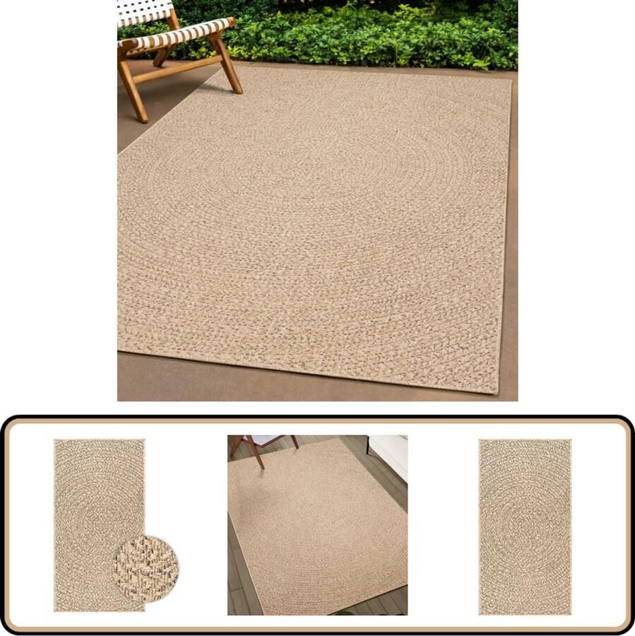 VidaXL Vloerkleed ZIZUR 60x110 cm Jute Look Buitentapijt Jute Look Bruin Tapijt Polypropyleen Tapijt Patio Tapijt