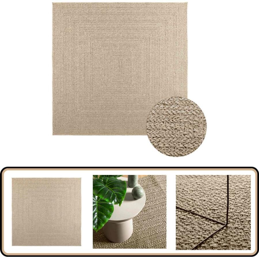 VidaXL Vloerkleed ZIZUR Beige 200x200 cm Jute Look Vloerkleed Tuintapijt Terras Tapijt Balkon Tapijt Jute Look Beige Vloerkleed