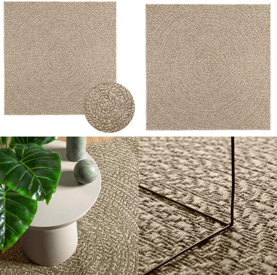 VidaXL Vloerkleed ZIZUR beige binnen en buiten 120x120 cm jute look Vloerkleed Vloerkleden Tapijt Vloerbedekking