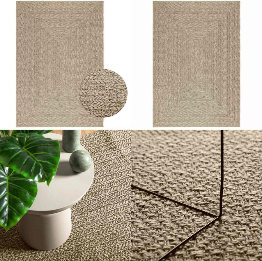 VidaXL Vloerkleed ZIZUR beige binnen en buiten 140x200 cm jute look Vloerkleed Vloerkleden Tapijt Vloerbedekking