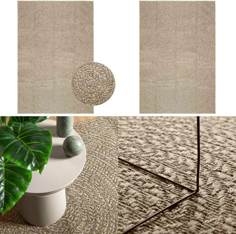 VidaXL Vloerkleed ZIZUR beige binnen en buiten 140x200 cm jute look Vloerkleed Vloerkleden Tapijt Vloerbedekking