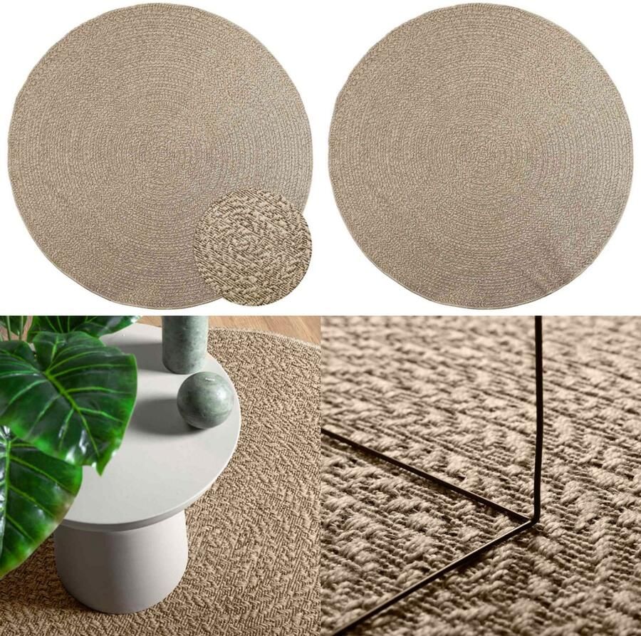VidaXL Vloerkleed ZIZUR beige binnen en buiten Ø 200 cm jute look Vloerkleed Vloerkleden Tapijt Vloerbedekking