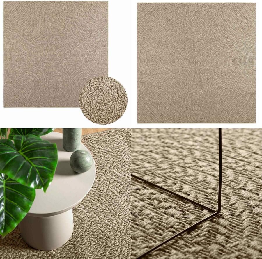 VidaXL Vloerkleed ZIZUR beige binnen en buiten 200x200 cm jute look Vloerkleed Vloerkleden Tapijt Vloerbedekking