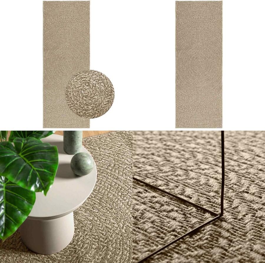 VidaXL Vloerkleed ZIZUR beige binnen en buiten 80x200 cm jute look Vloerkleed Vloerkleden Tapijt Vloerbedekking