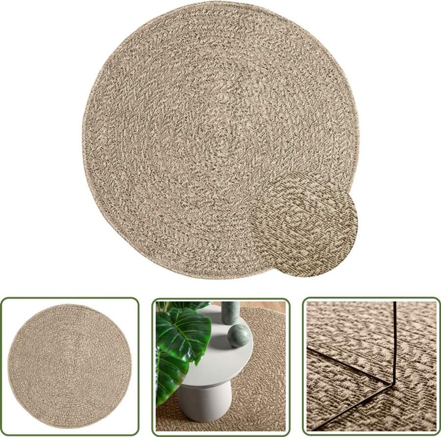 The Living Store Vloerkleed ZIZUR beige binnen en buiten Ø 90 cm jute look Vloerkleed Jute Look Outdoor Tapijten Patio Dekking Teras Decoratie