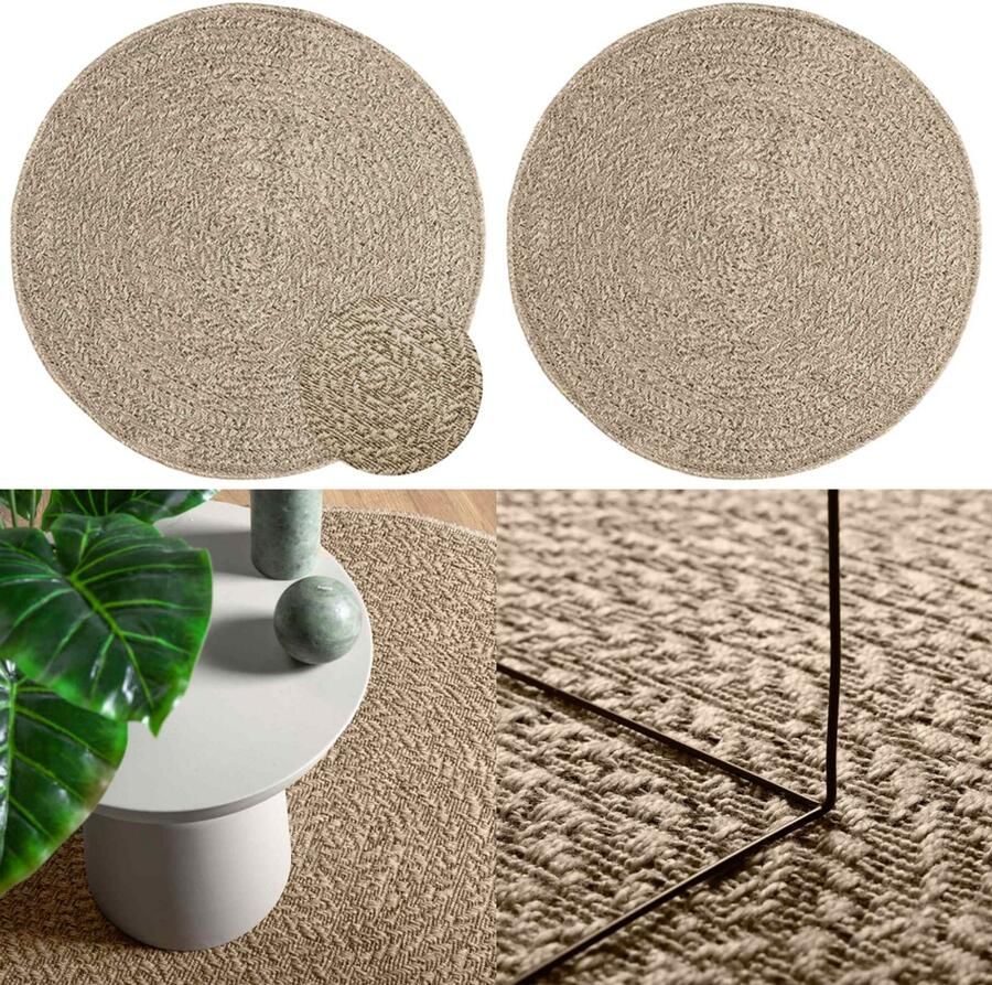 VidaXL Vloerkleed ZIZUR beige binnen en buiten Ø 90 cm jute look Vloerkleed Vloerkleden Tapijt Vloerbedekking