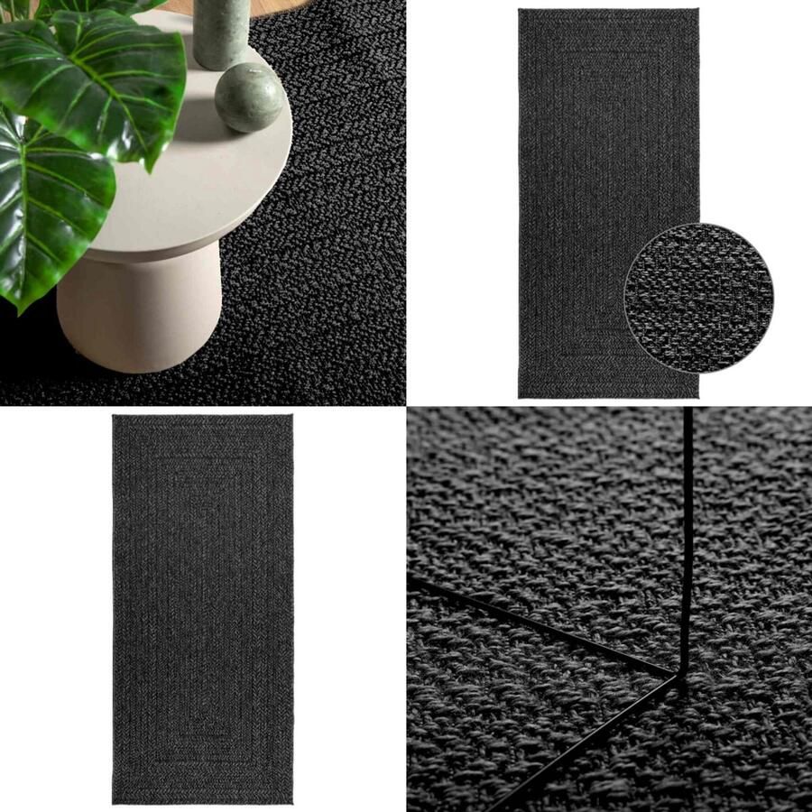 VidaXL Vloerkleed ZIZUR binnen en buiten 100x200cm jute look antraciet Vloerkleed Vloerkleden Tapijt Vloerbedekking