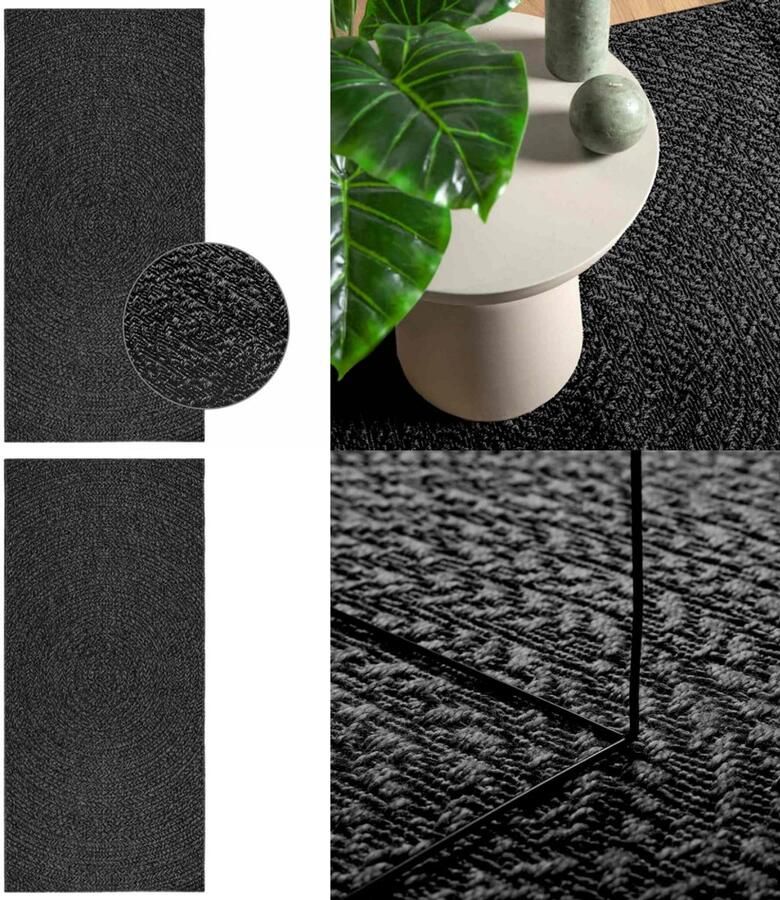 VidaXL Vloerkleed ZIZUR binnen en buiten 100x200cm jute look antraciet Vloerkleed Vloerkleden Tapijt Vloerbedekking