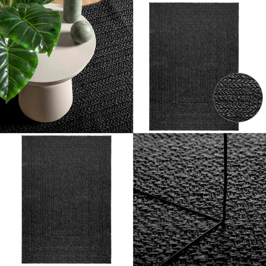 VidaXL Vloerkleed ZIZUR binnen en buiten 120x170cm jute look antraciet Vloerkleed Vloerkleden Tapijt Vloerbedekking