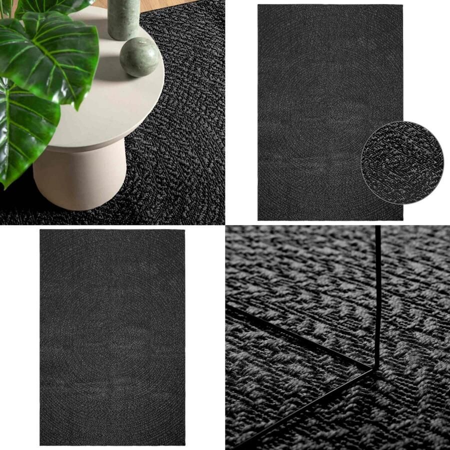 VidaXL Vloerkleed ZIZUR binnen en buiten 140x200cm jute look antraciet Vloerkleed Vloerkleden Tapijt Vloerbedekking