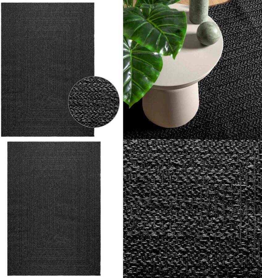 VidaXL Vloerkleed ZIZUR binnen en buiten 140x200cm jute look antraciet Vloerkleed Vloerkleden Tapijt Vloerbedekking