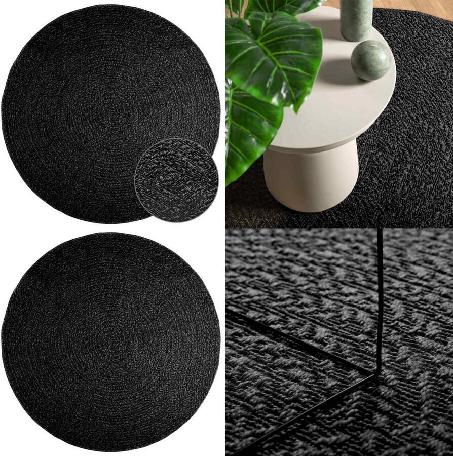 VidaXL Vloerkleed ZIZUR binnen en buiten Ø 160 cm jute look antraciet Vloerkleed Vloerkleden Tapijt Vloerbedekking