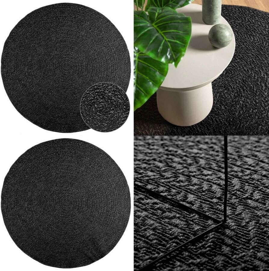 VidaXL Vloerkleed ZIZUR binnen en buiten Ø 200 cm jute look antraciet Vloerkleed Vloerkleden Tapijt Vloerbedekking