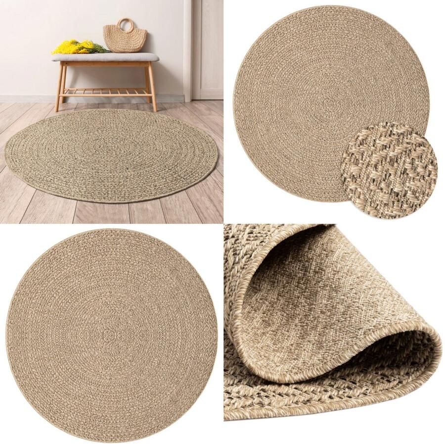 VidaXL Vloerkleed ZIZUR binnen en buiten Ø 200 cm jute look Vloerkleed Vloerkleden Tapijt Vloerbedekking