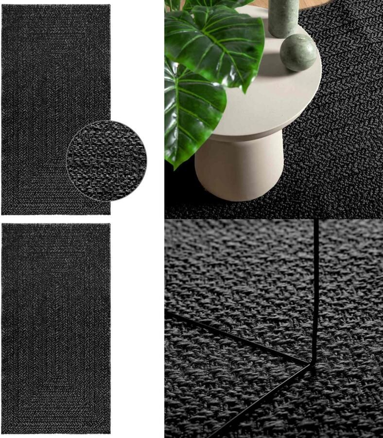 The Living Store Vloerkleed ZIZUR binnen en buiten 80x150 cm jute look antraciet Vloerkleed Tuintapijt Terras Tapijt Balkon Tapijt Outdoor Tapijt - Foto 2