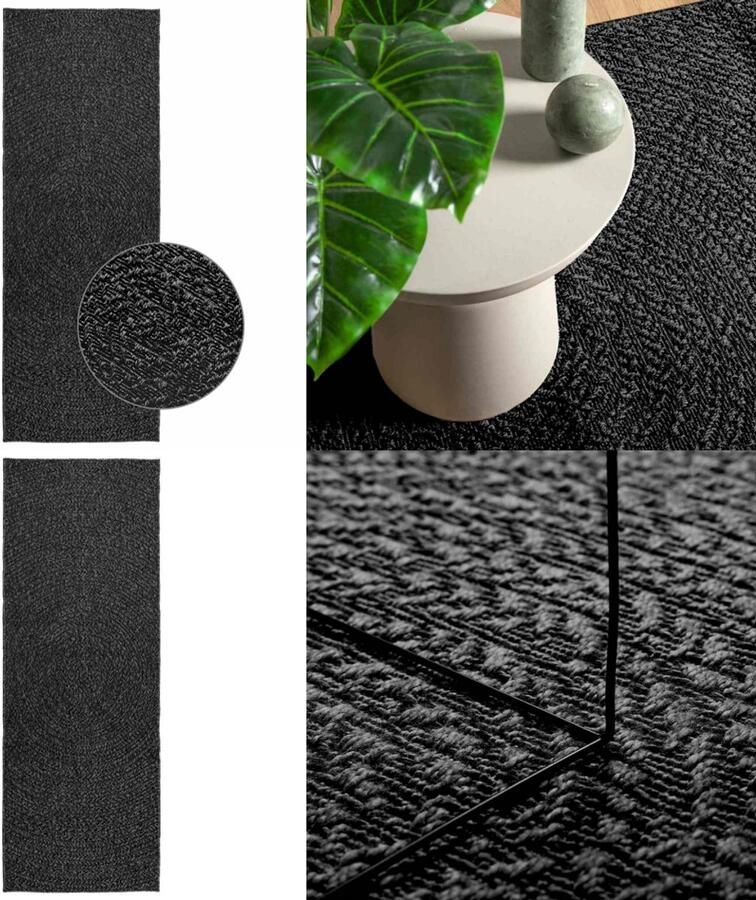 VidaXL Vloerkleed ZIZUR binnen en buiten 80x200 cm jute look antraciet Vloerkleed Vloerkleden Tapijt Vloerbedekking