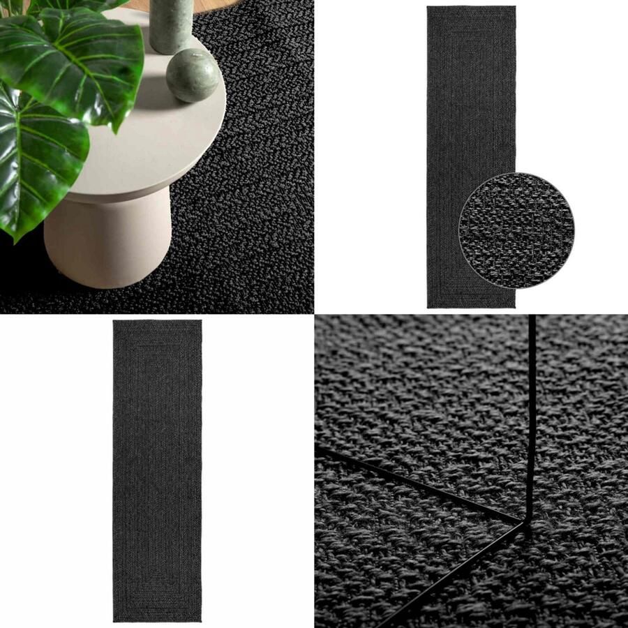 VidaXL Vloerkleed ZIZUR binnen en buiten 80x250 cm jute look antraciet Vloerkleed Vloerkleden Tapijt Vloerbedekking