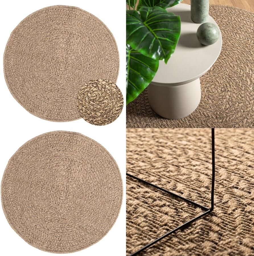 VidaXL Vloerkleed ZIZUR binnen en buiten 90 cm jute look Vloerkleed Vloerkleden Tapijt Vloerbedekking