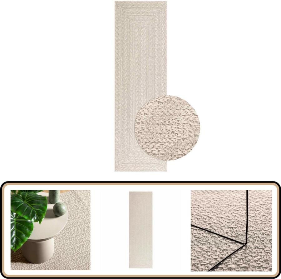 The Living Store Vloerkleed ZIZUR room binnen en buiten 80x250 cm jute look Vloerkleed Outdoor Tapijt Tuintapijt Juten Vloerkleed Crème Vloerkleed