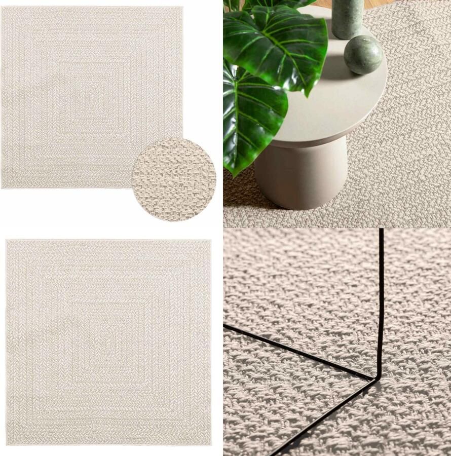 VidaXL Vloerkleed ZIZUR room binnen en buiten 120x120 cm jute look Vloerkleed Vloerkleden Tapijt Vloerbedekking