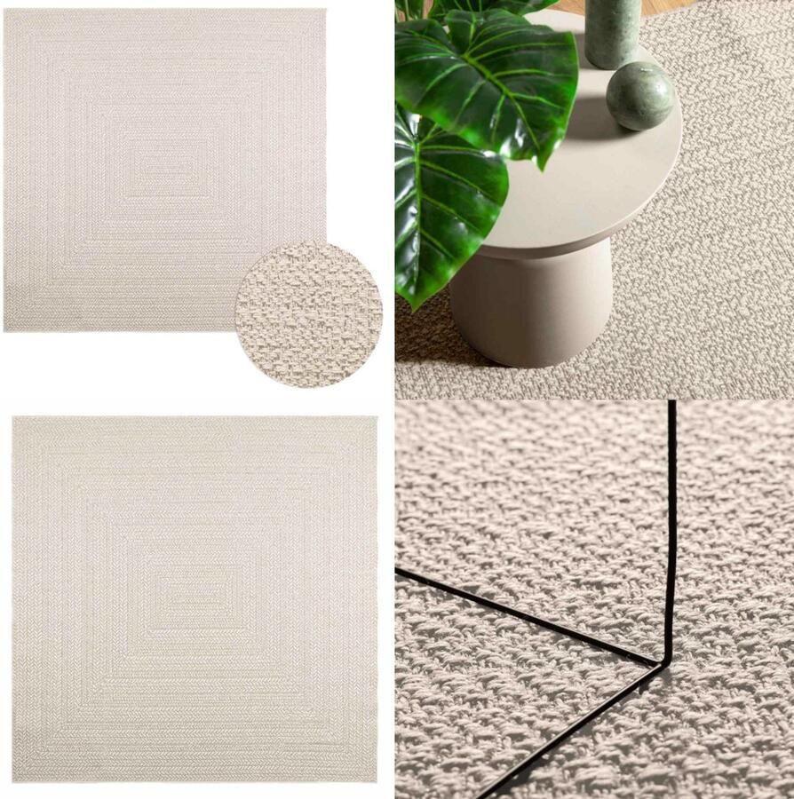 VidaXL Vloerkleed ZIZUR room binnen en buiten 200x200 cm jute look Vloerkleed Vloerkleden Tapijt Vloerbedekking