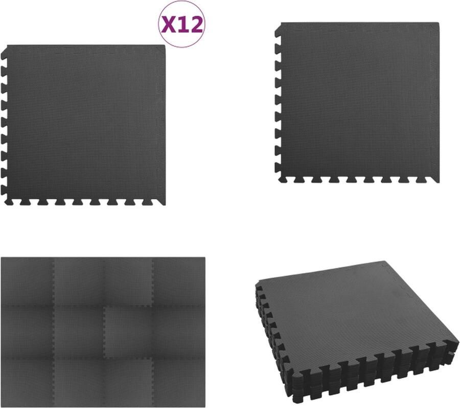 VidaXL Vloermatten 12 st 4 32 ㎡ EVA-schuim zwart Sportmat Sportmatten Puzzelsportmat Puzzelsportmatten