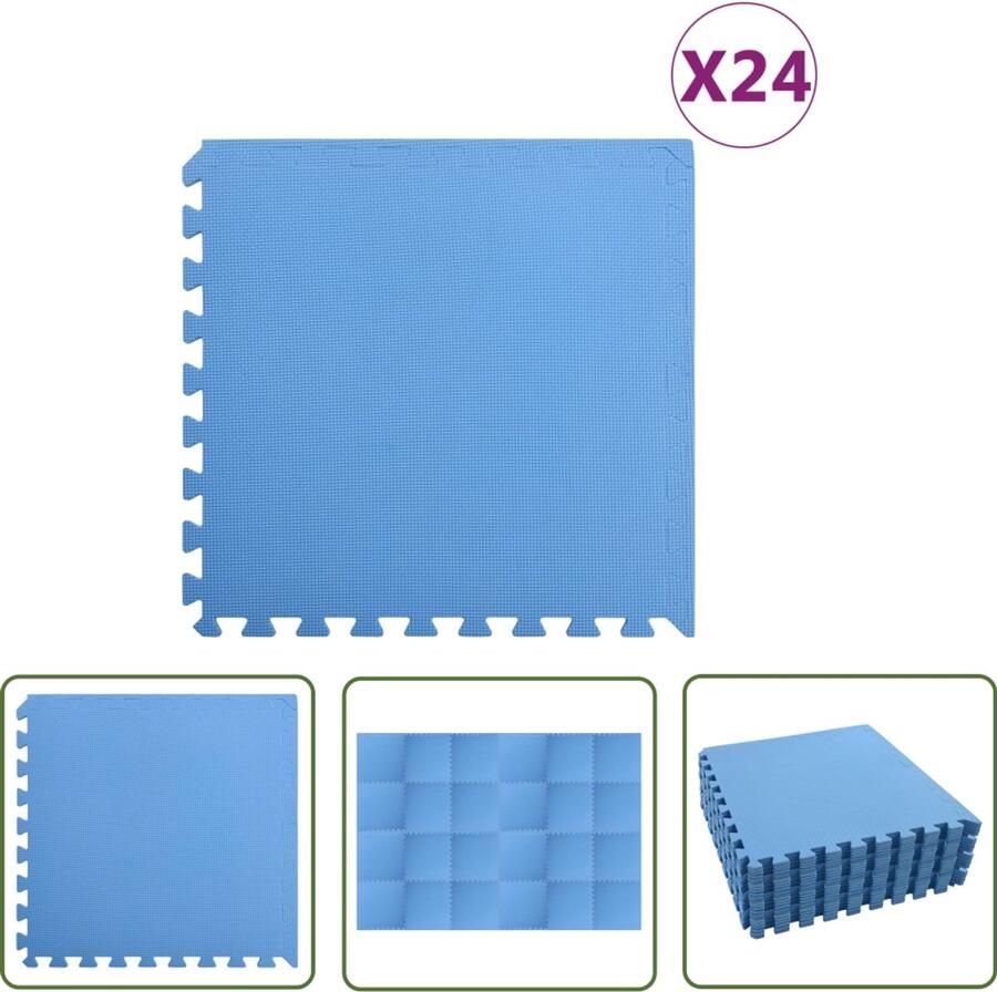 VidaXL Vloermatten 24 Stuks EVA-schuim Blauw Puzzel Vloermat Sportmat Vloerverwarming Oefenmat Yoga Mat Homegym Trainingsruimte Kinderspeelplaats Antislip Mat Waterafstotende Mat Blauwe Mat