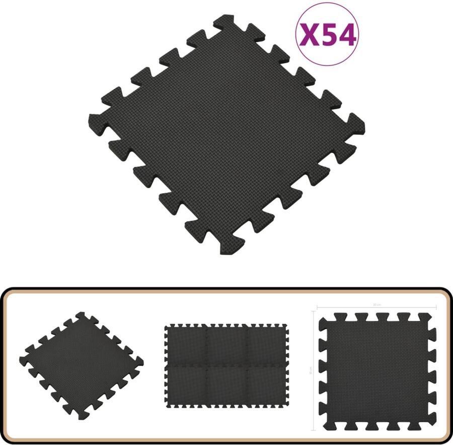 VidaXL Vloermatten 54 stuks 4 86 mÂ² EVA-schuim Zwart Fitnessvloermat Sportmat Puzzelsportmat Vloerverwarming Homegym