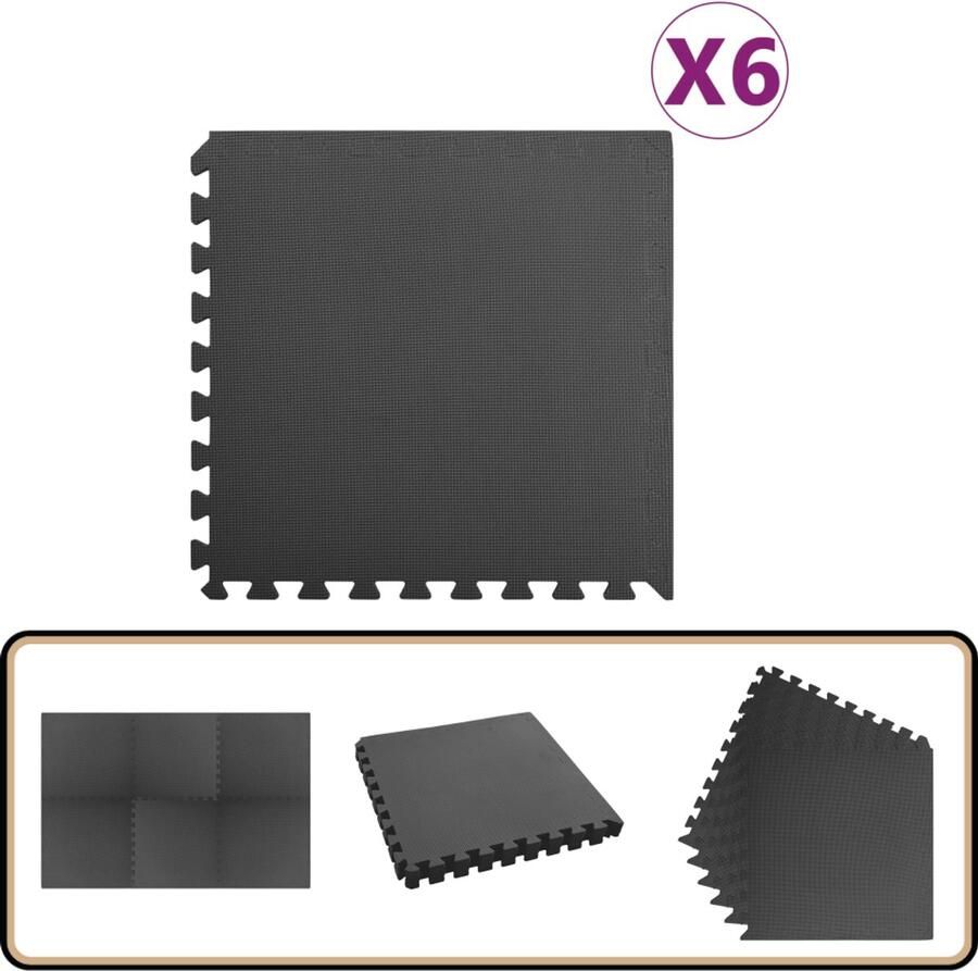 VidaXL Vloermatten 6 stuks EVA-schuim zwart Puzzel Sportmat Yoga Mat Oefenmat Gymschoenen