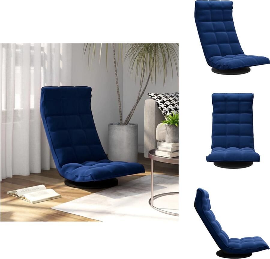 VidaXL Vloerstoel Draaibaar 360 graden Blauw Fluweel en Metaal 90 x 54 x 80 cm Verstelbaar Chaise longue