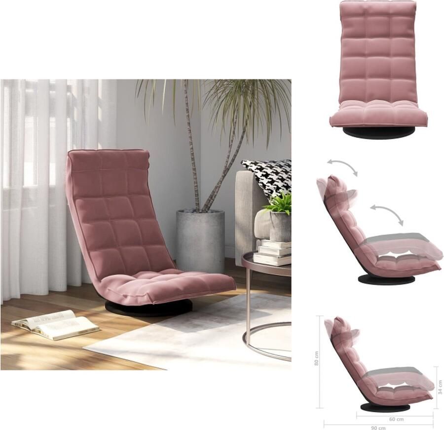 VidaXL Vloerstoel Fluweel 360 draaibaar 90 x 54 x 80 cm Roze Chaise longue