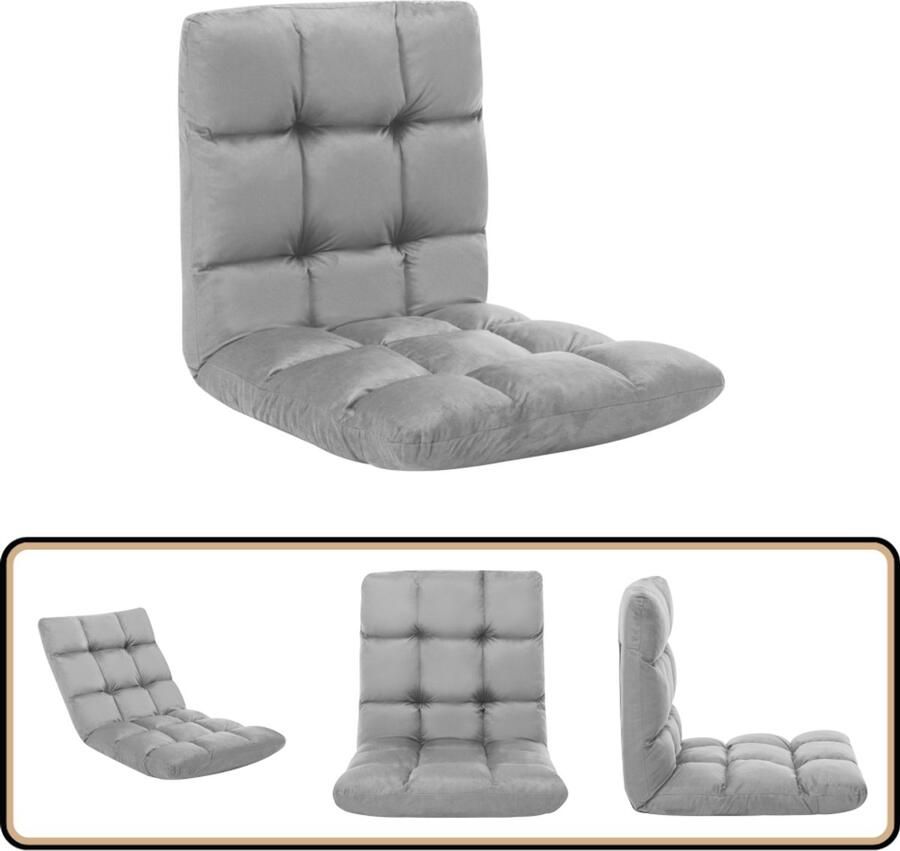 VidaXL Vloerstoel Inklapbaar Lichtgrijs Microvezel Vloerstoel Lounge Stoel Microfiber Bank Vouwbank Zitkussentje