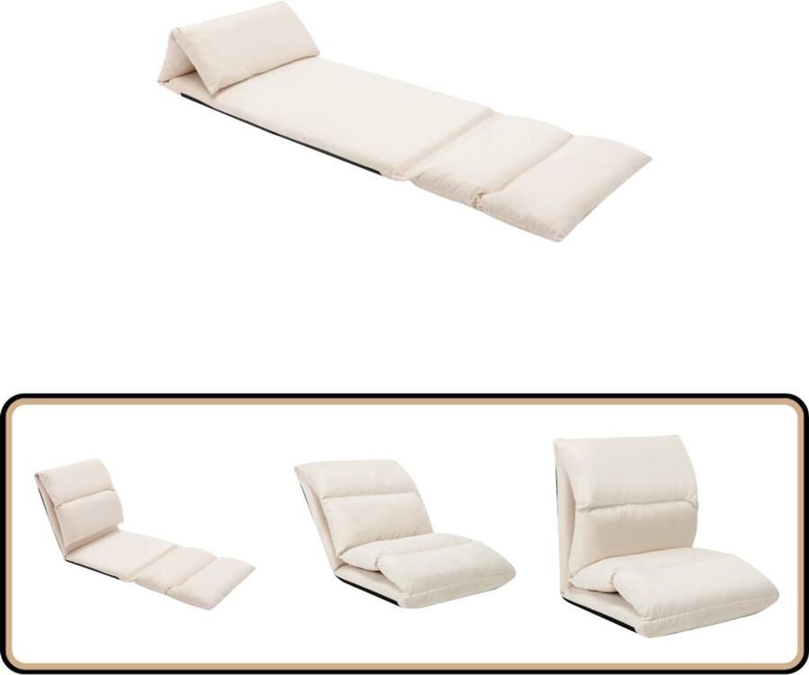 VidaXL Vloerstoel Inklapbaar Microvezel crème Vloerstoel Lounge Stoel Microfiber Bank Zitbank Relaxfauteuil Terras Meubilair Tuin Meubel Buitendecor Crema