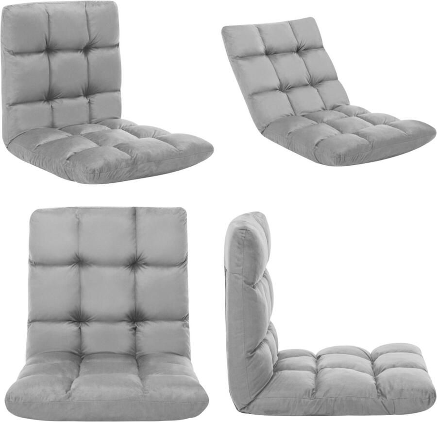 VidaXL Vloerstoel inklapbaar microvezel lichtgrijs Vloerstoel Vloerstoelen Vloerlounger Vloerloungers Grondstoel