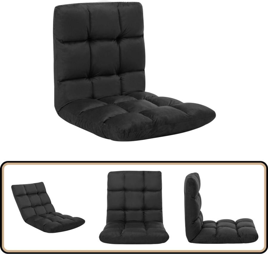 VidaXL Vloerstoel Inklapbaar Microvezel Zwart Vloerstoel Lounge Stoel Zitzak Relaxfauteuil Comfortabel Zitten