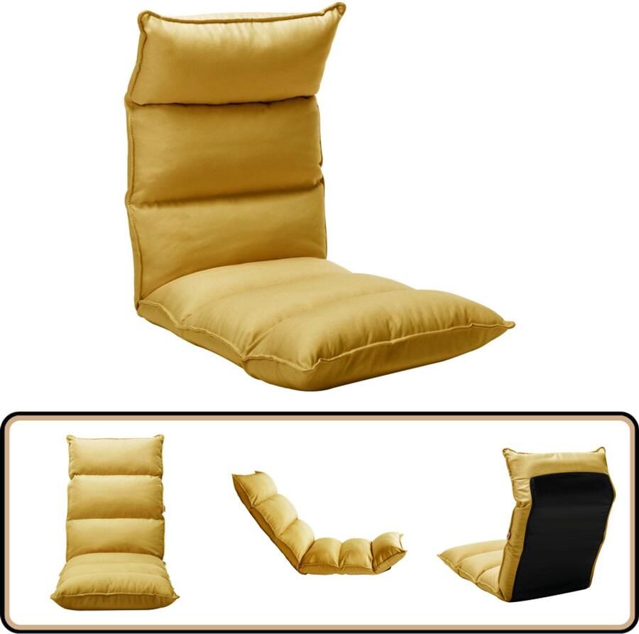 VidaXL Vloerstoel Inklapbaar Mosterdgeel Stof Vloerstoel Lounge Stoel Vouwstoel Zitbank Terrasmeubilair