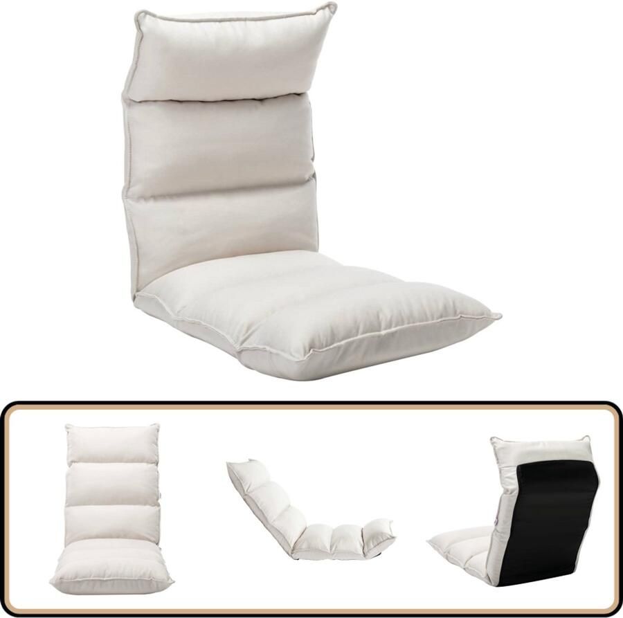 VidaXL Vloerstoel Inklapbaar Stof Crème Vloerstoel Lounge Stoel Lounge Bed Vouwstoel Zitbank