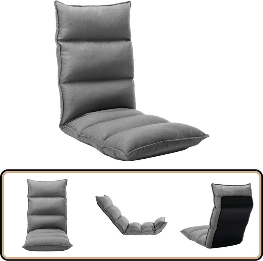 VidaXL Vloerstoel Inklapbaar Stof Lichtgrijs Vloerstoel Lounge Stoel Vouwstoel Zitbank Relaxfauteuil