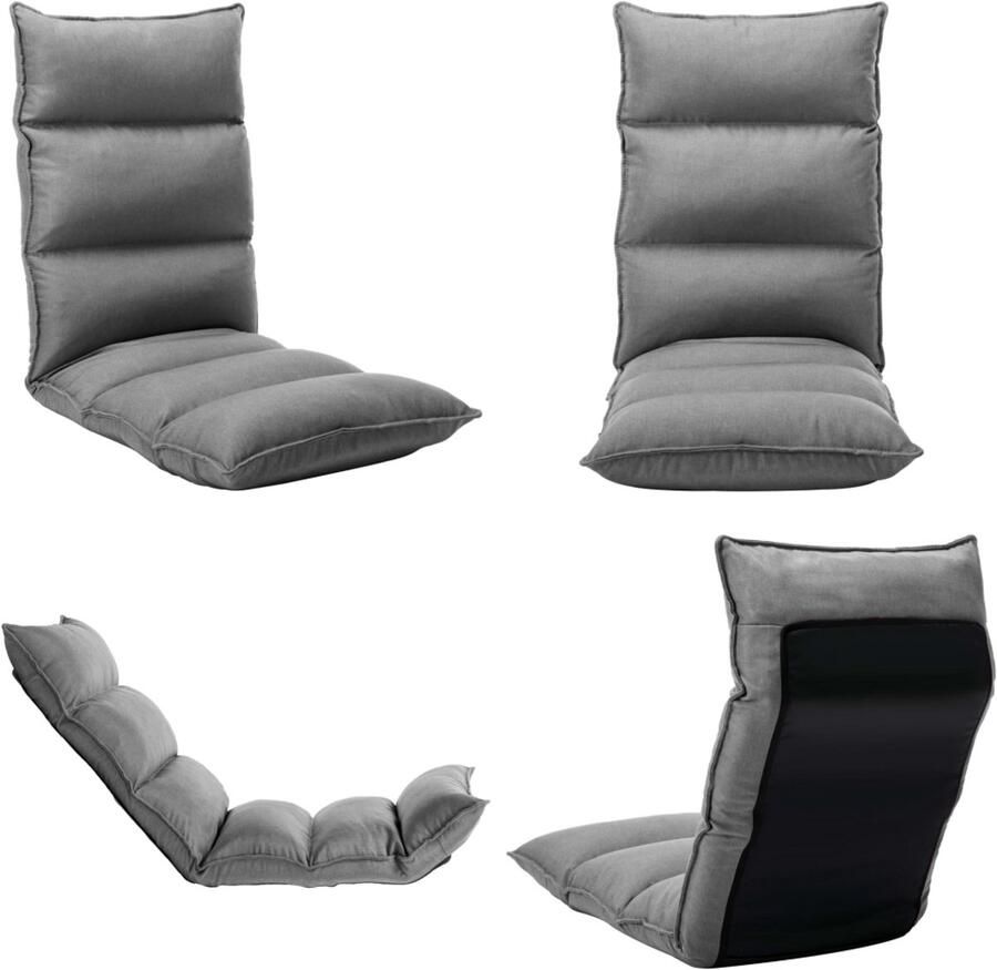 VidaXL Vloerstoel inklapbaar stof lichtgrijs Vloerstoel Vloerstoelen Vloerlounger Vloerloungers Grondstoel