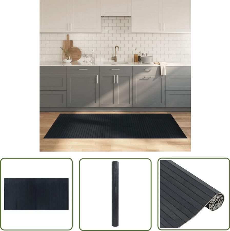 The Living Store Modern Bamboe Tapijt 100 x 200 cm Duurzaam met anti-slip Grijs Bamboetapij Vloertapij Grijstapeit Moderne Tapijten Livingroomdecoratie