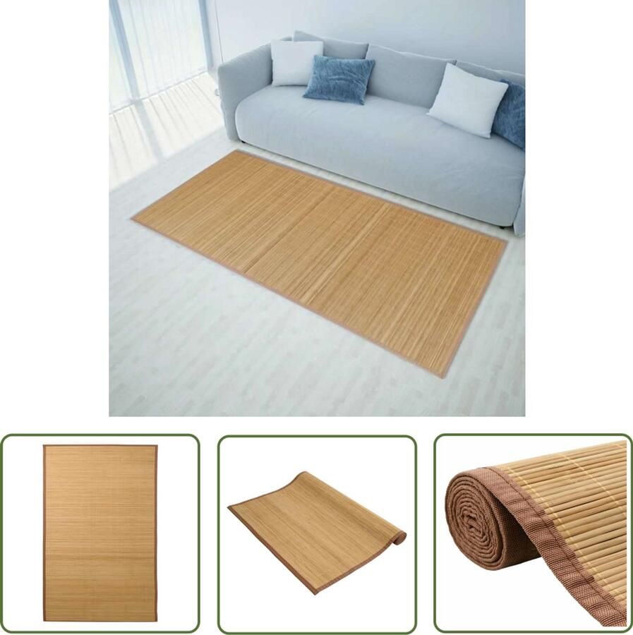 The Living Store Bamboe Tapijt Bruin 100 x 160 cm Anti-slip PVC-onderkant Bamboetapijt Vloertapijt Kamertapijt Bruin Tapijt Modern Tapijt - Foto 2