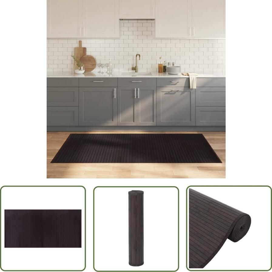 The Living Store Bamboe Tapijt 100 x 200 cm Donkerbruin Duurzaam en waterbestendig tapijt met anti-slip onderkant Gemakkelijk schoon te maken en op te bergen Bamboetapijt Vloertapijt Donkere Tapijten Woontapijt Kamerdecoratie