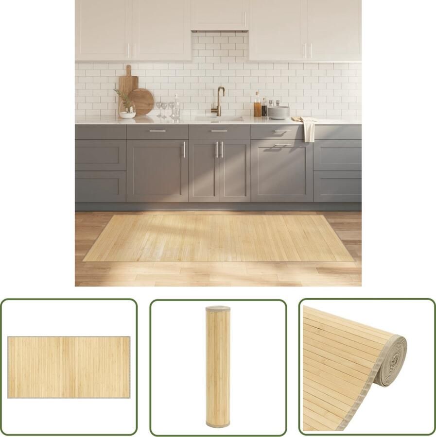 The Living Store Bamboe Tapijt 100 x 200 cm Natuurlijke en Duurzame Vloerbedekking Bamboetapijt Vloertapijt Woontapijt Beige Tapijt Naturele Vloeren