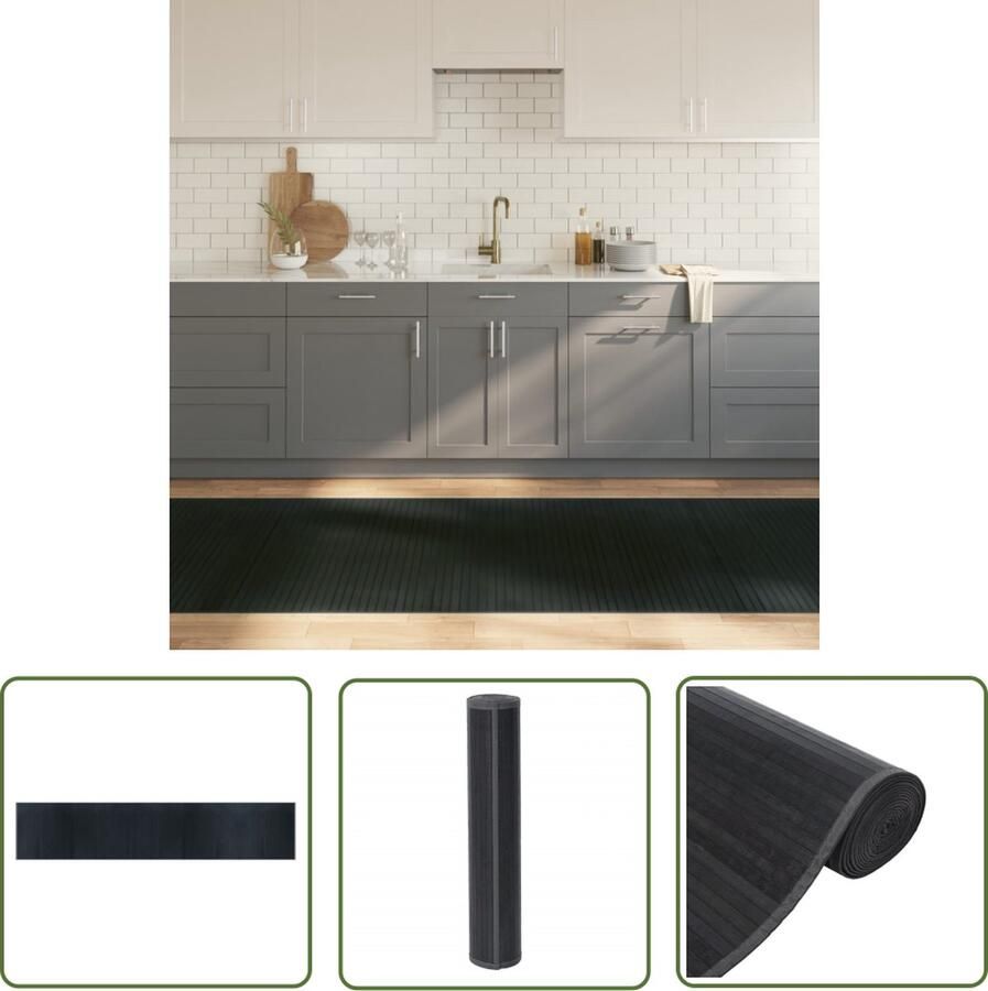 The Living Store Bamboe Vloerkleed 100 x 500 cm Duurzaam Grijs Tapijt met Anti-Slip Bamboetapijt Vloertapijt Grijstapijt Modern Tapijt Woonaccessoire