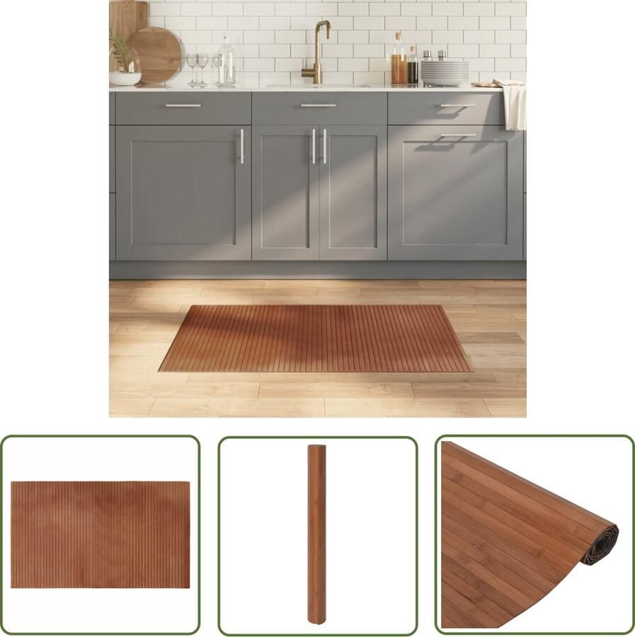 The Living Store Vloerkleed rechthoekig 60x100 cm bamboe bruin Bamboetapijt Vloertapijt Woonaccessoire Kamerdecoratie Bruine Tapijt