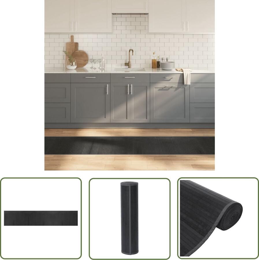 The Living Store Bamboe Tapijt Grijs 60 x 300 cm Duurzaam en Waterbestendig Bamboetapijt Vloertapijt Tapijt Grijs Modern Tapijt Anti Slip Tapijt