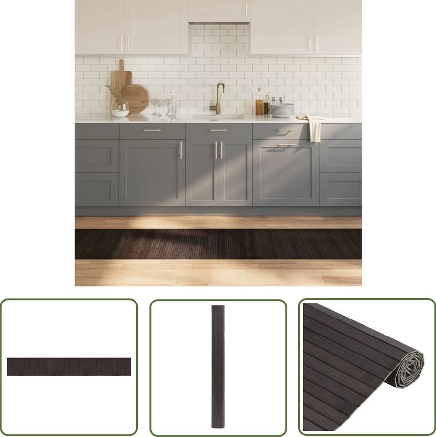 The Living Store Bamboe Tapijt 60 x 400 cm Donkerbruin Duurzaam anti-slip gemakkelijk schoon te maken Neutrale kleuren Bamboetapijt Vloertapijt Donkere Tinten Modern Design Anti Slip