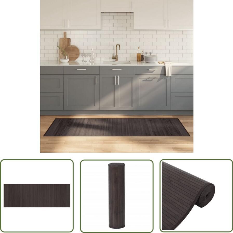 VidaXL Vloertapijt Bamboetapijt Vloerkleed rechthoekig 70x200 cm bamboe donkerbruin Woonaccessoires Kamerdecoratie Bruine Tapijt