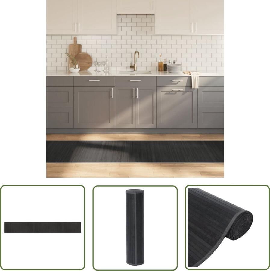 The Living Store Bamboe Tapijt 70 x 500 cm Grijs Natuurlijk Duurzaam Waterbestendig Anti-Slip Opbergen Gemakkelijk Schoonmaken Neutrale Kleuren Bamboetapijt Vloertapijt Natuurlijke Materialen Anti Slip Makkelijk Schoonmaken