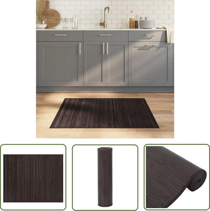 The Living Store Bamboe Tapijt 80 x 100 cm Donkerbruin Duurzaamheid met anti-slip onderkant Bamboetapijt Vloertapijt Donkere Tinten Woonkamertapijt Anti Slip